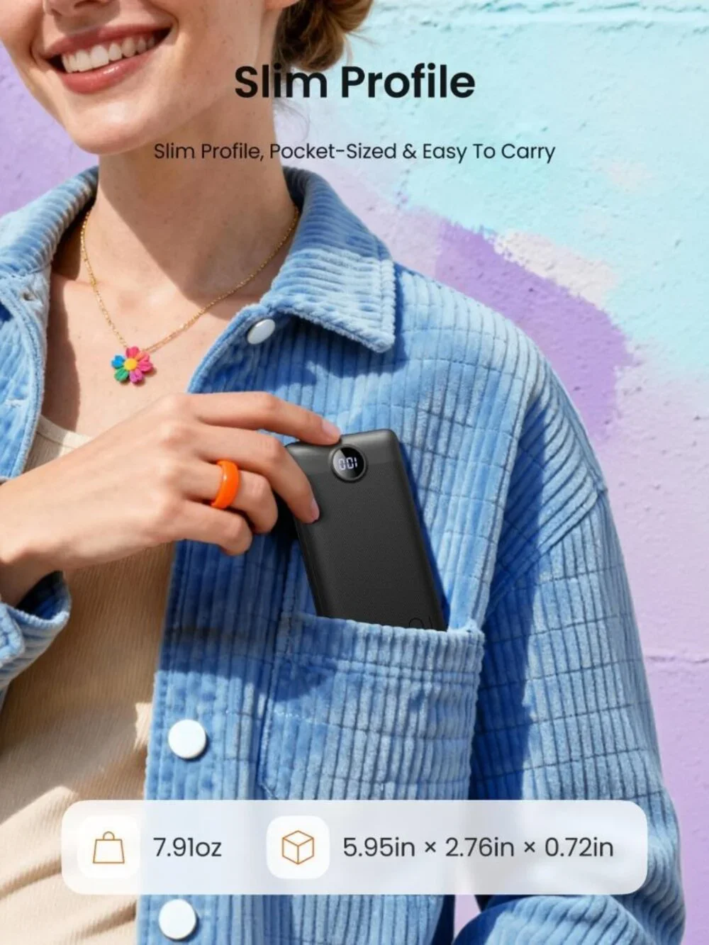Slim Portable Charger Power Bank 10000mAh with Built-in Cables & LED Display